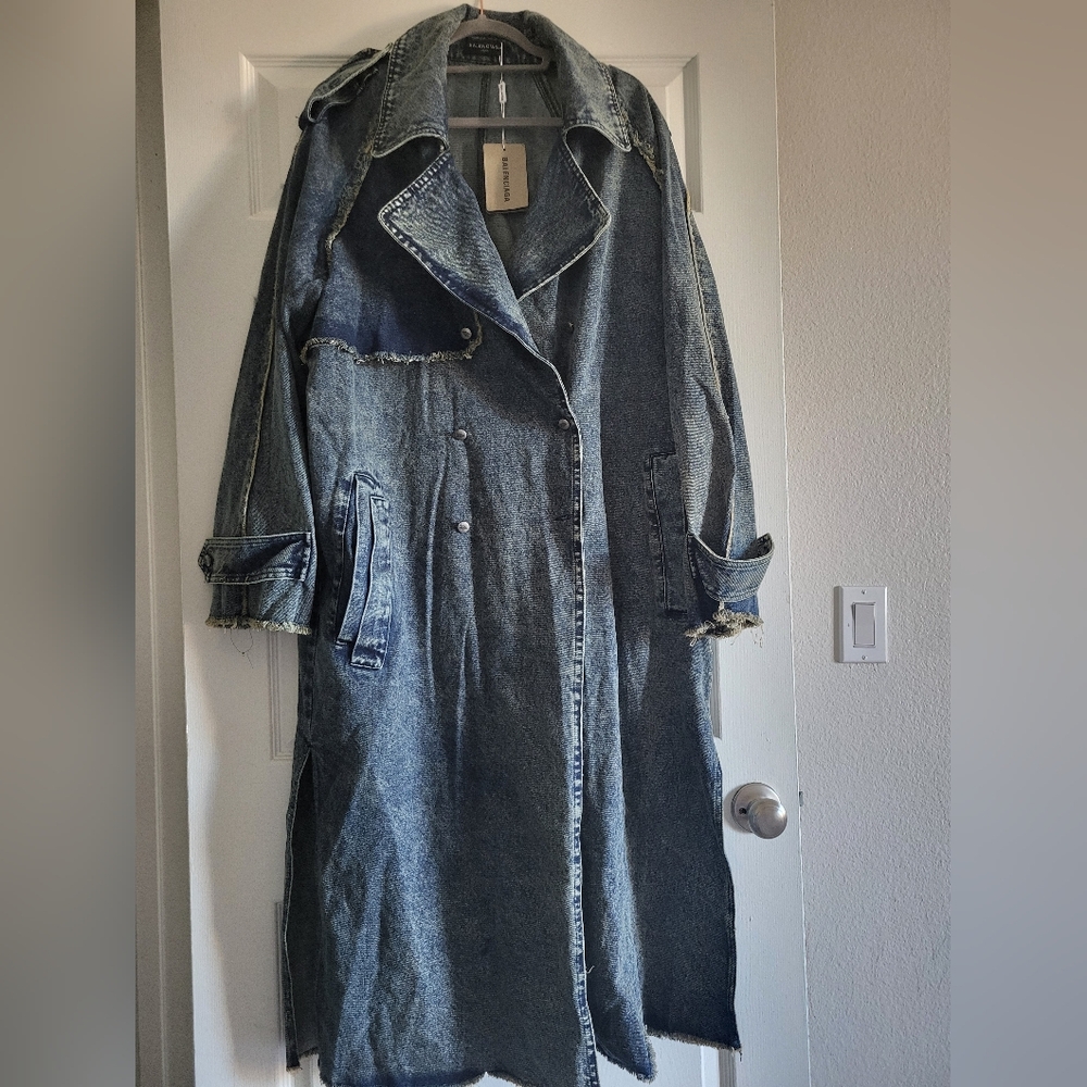 Long Denim Trench Coat